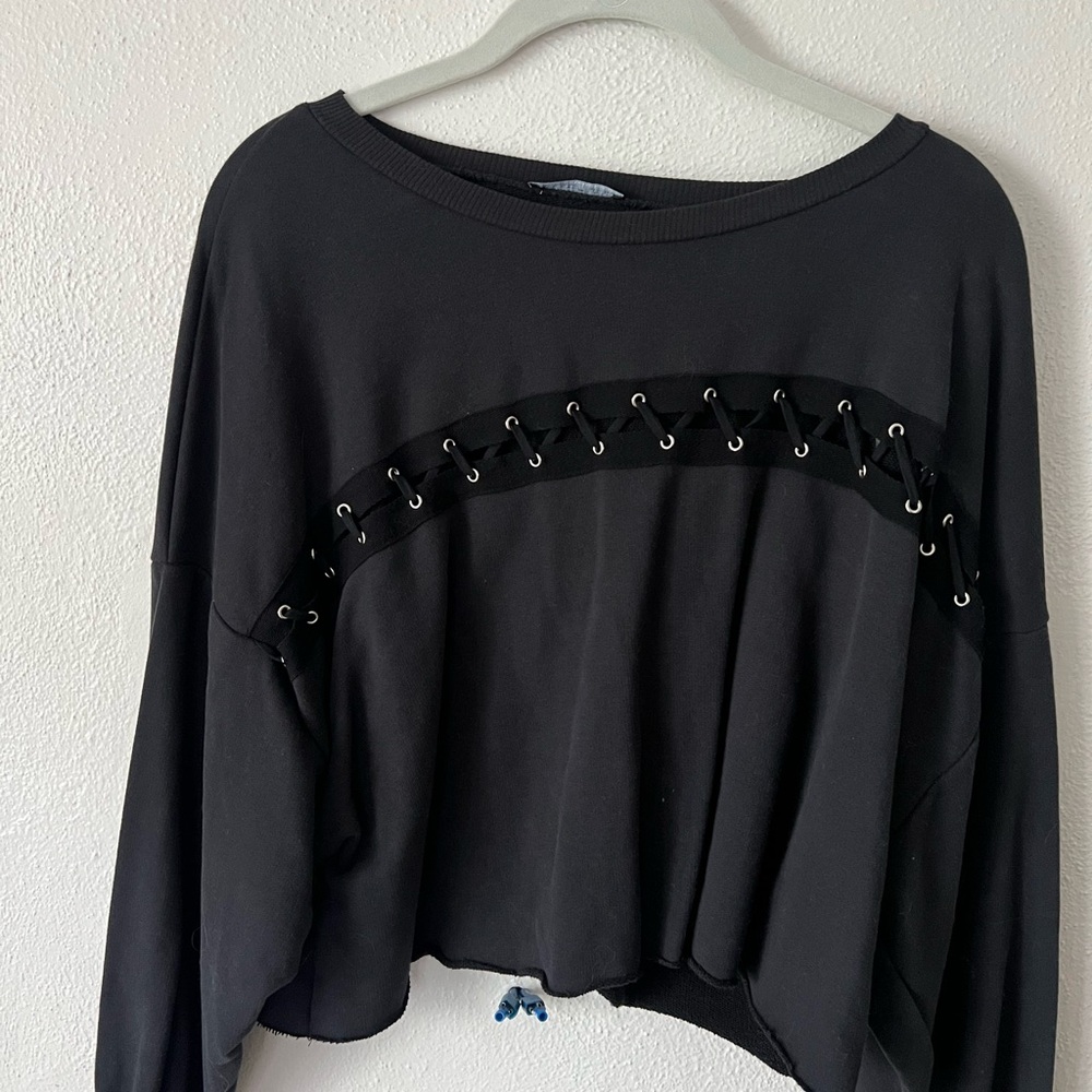 Black Lace-Up Women's Top